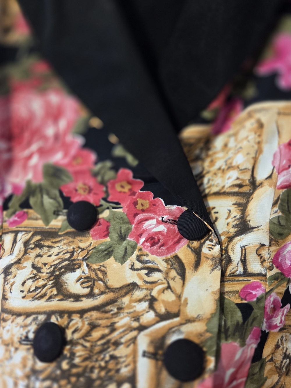 Y2K Rampage Set Black Blazer And Shorts with Pink and Gold Baroque Print - Picture 5 of 7